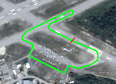 North Bay Runway Romp racing circuit layout, satelite image from Google