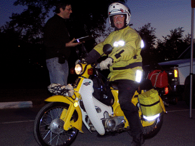 The 'Straight Jacket' 50cc class riders depart before dawn