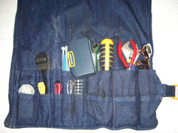 Motorcycle Touring tool roll, opened to show tools